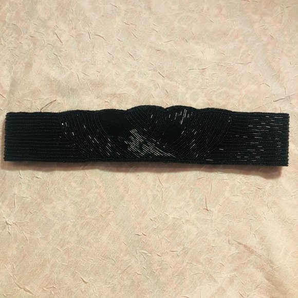 Vintage Black Beaded Dress Belt with Plastic Beads & Sequins with Hook Closure - Picture 13 of 14